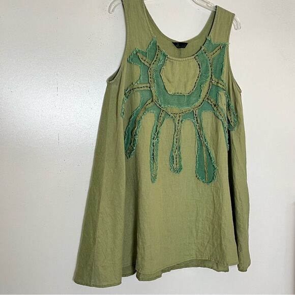 Peacock Ways Linen Tunic Medium Collage Patches Lagenlook Sleeveless Top Boho - Picture 2 of 8
